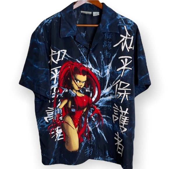 Vintage Other - Y2K vintage Request graphic animation vixen print button up collared shirt L
